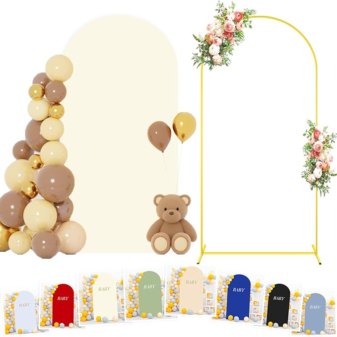 FOTSHARER Arch Backdrop Stand and Cover Set 7.2FT Metal Arched Backdrop Stand for Ivory Arch Covers Stretchy Backdrops Balloon Arch Kit Stands for Baby Shower Wedding Ceremony Graduation Decoration