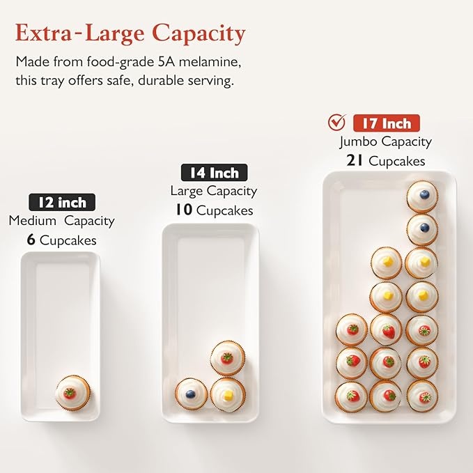 Extra Large 3-Tier Melamine Serving Tray Set and Cupcake Stand for Party Events, 17" Platters with Tiered Stand, Holds 63 Cupcakes, Food, Dessert, and Fruit, 24K Gold-Plated