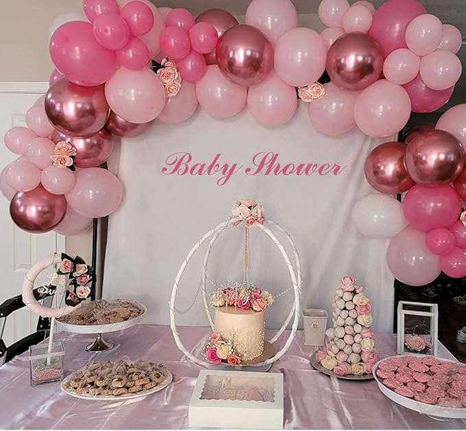 Pink White Rose Party Balloons, 60pcs 12 inch Pink White Rose Gold Confetti Balloons Kit, Pink White Chrome Rose Latex Balloons for Birthday, Wedding, Graduation Party Decorations
