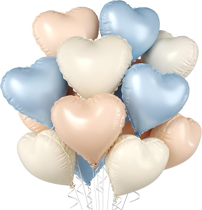 Baby Blue Heart Balloons, 10 Pcs Light Blue White Heart Shaped Balloon, 18 Inch Apricot Cream Sand White Nude Foil Balloons for Engagement Brithday Baby Shower Wedding Valentines Party Decoration