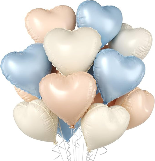 Baby Blue Heart Balloons, 10 Pcs Light Blue White Heart Shaped Balloon, 18 Inch Apricot Cream Sand White Nude Foil Balloons for Engagement Brithday Baby Shower Wedding Valentines Party Decoration