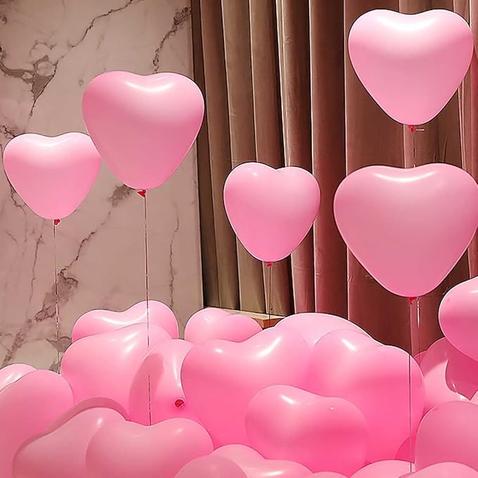 50 10-inch Pink Color Heart shaped Latex Balloons for Valentines Day,Propose Marriage,Wedding Party.