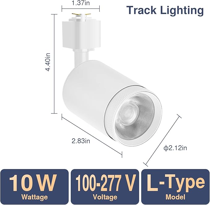 10W LED Track Lighting Heads – L-Type Adjustable Ceiling Spotlights, 3000K/4000K/5700K, Flicker-Free CRI90+ (6-Pack) – White Track Light Fixtures for Accent, Task & Art Lighting