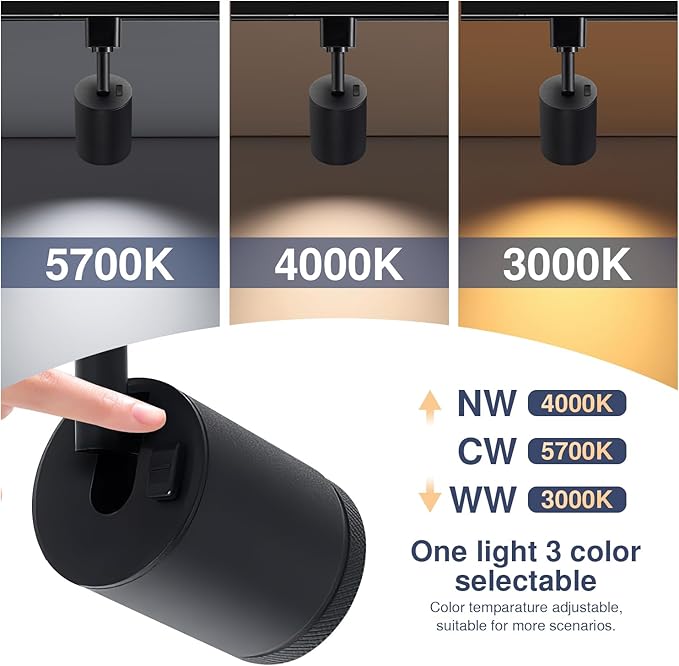 10W LED Track Lighting Heads – L-Type Adjustable Ceiling Spotlights, 3000K/4000K/5700K, Flicker-Free CRI90+ (6-Pack) – Black Track Light Fixtures for Accent, Task & Art Lighting