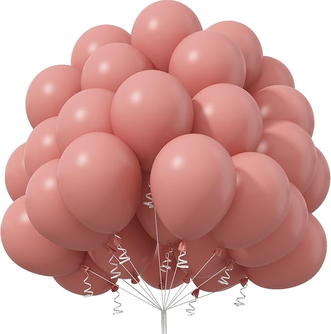 Dusty Pink Balloons 12 Inch, 50 Pcs Vintage Pink Balloon Boho Dusty Rose Latex Balloons Matte Mauve Retro Blush Pink Helium Balloons for Birthday Wedding Baby Bridal Shower Party Decorations