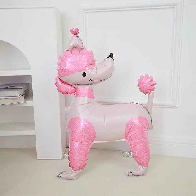 4D Standing Dog Animal Balloons,Pink Brown Pet Dog Foil Balloons, 2Pcs Cute Puppy Poodle Children's Birthday Party Supplies Animal Themed Baby Shower Party Decorations