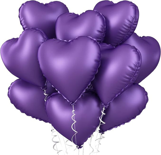 Purple Heart Balloon, 10PCS Purple Foil Heart Balloons, 18inch Metallic Purple Heart Shape Foil Balloons for Helium Birthday Party Decorations for Brithday Party, Valentines Day, Wedding, Anniversary