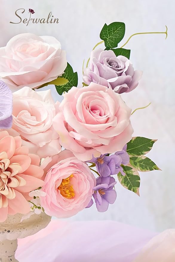 Serwalin Artificial Pink & Purple Flowers, Silk Fake Flowers for DIY Wedding Bouquets Cake Flower, Table Centerpieces Baby Shower Birthday Party Home Decorations