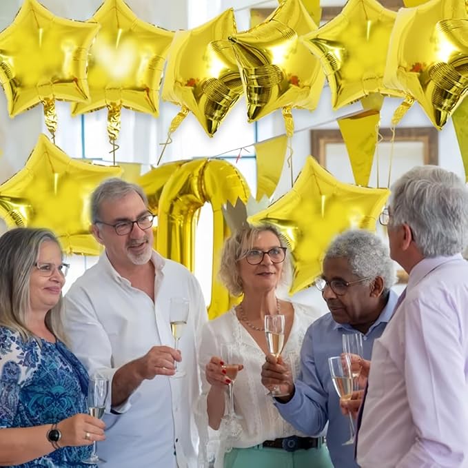 TONIFUL 30Pcs 18 Inch Large Gold Star Shape Foil Balloons Big Gold Stars Helium Mylar Ballons for Birthday Wedding Baby Shower Anniversary Engagement Party Decorations Supplies