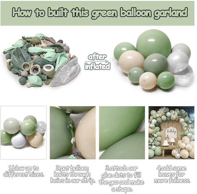 Dusty Green White Balloon Arch Double Stuffed Light Sage Green White Sand Pearl Balloon Garland Kit Olive Beige Cream Balloons for Baby Shower Birthday Bridal Wedding Woodland Wild One Party Decor
