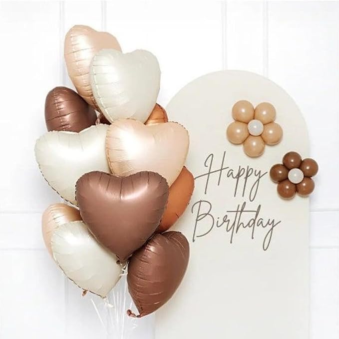Brown Cream Heart Balloons, Heart Shaped Ballons, 20 Pcs 5/10/18 inch Apricot Beige Coffee Foil Love Balloons for Valentine's Day Wedding Engagement Bridal Showers Anniversary Celebrations