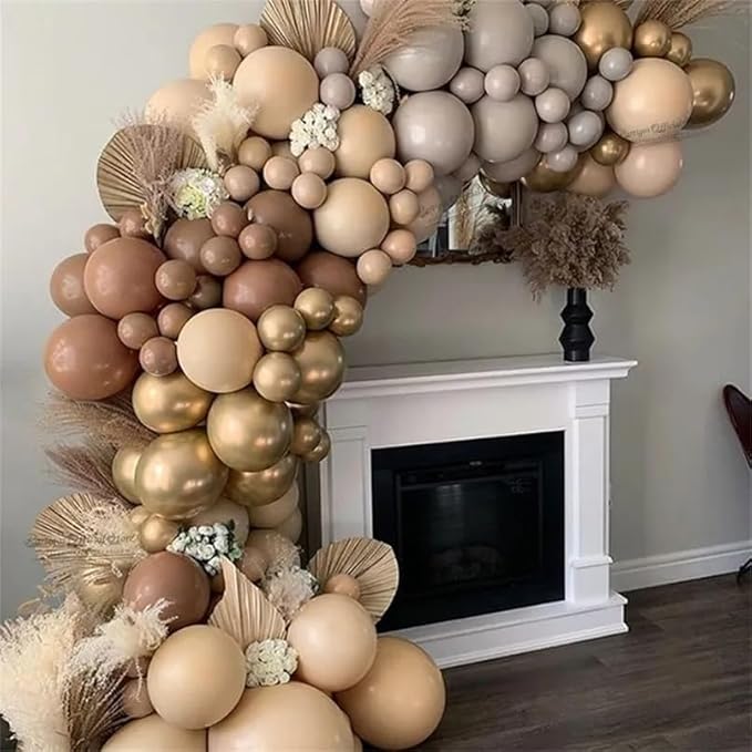 Brown Gold Balloons, 12 inch Double Stuffed Brown Gold and Cream Beige Balloons for Neutral Baby Shower Boho Wedding Birthday Party Decorations