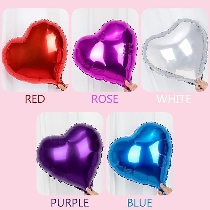 20 Assorted Color Heart Shaped Balloons 10 Inches 10 Kinds of Rainbow Party Foil Balloons for Party Decoration, Birthday Party or Wedding Ceremony