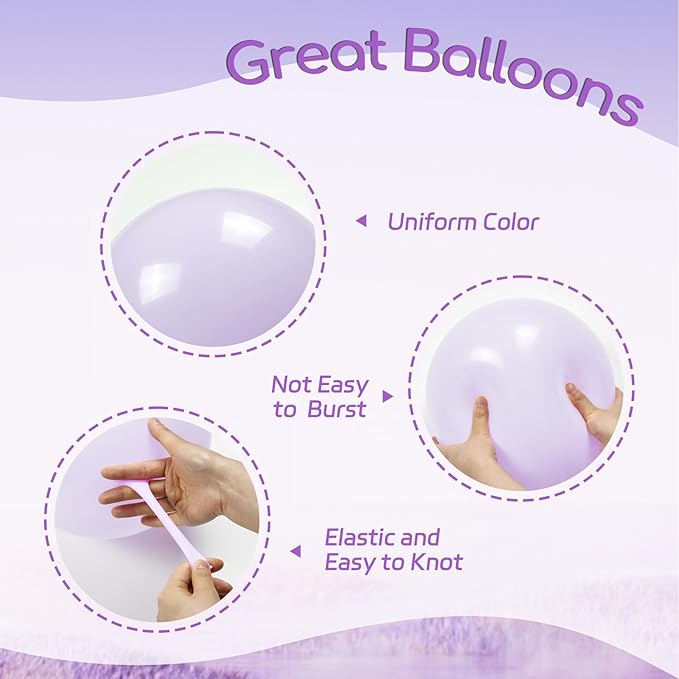 60pcs Lavender Balloons 12inch, Light Purple Balloons with Pastel Metallic Pearl Purple Confetti Balloons for Birthday Baby Shower Wedding Bridal Shower Party Decorations