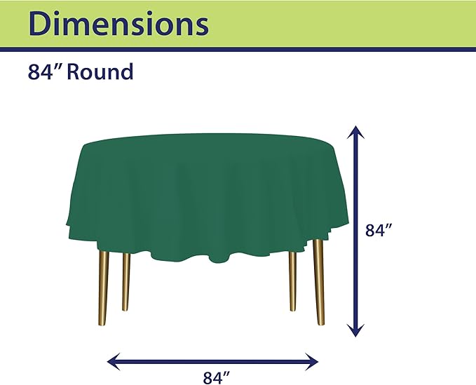 Party Dimensions Green Disposable Plastic Tablecloth for Round Tables (12 Pack) Table Cloths for Parties, Events & Weddings, Indoors & Outdoors, 84 inches, Plastic Table Cover