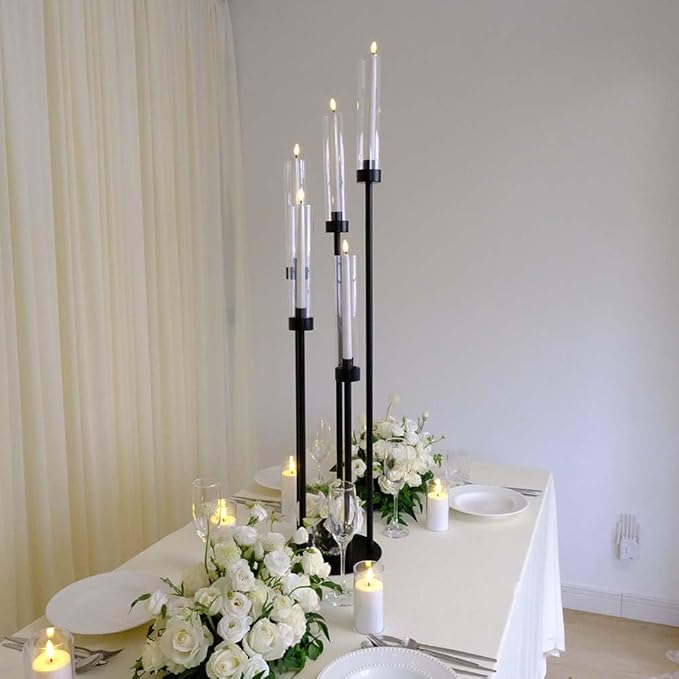 42.5inch 10pcs Black Candelabra Centerpieces for Tables 5 Arms Wedding centerpieces for Decorations