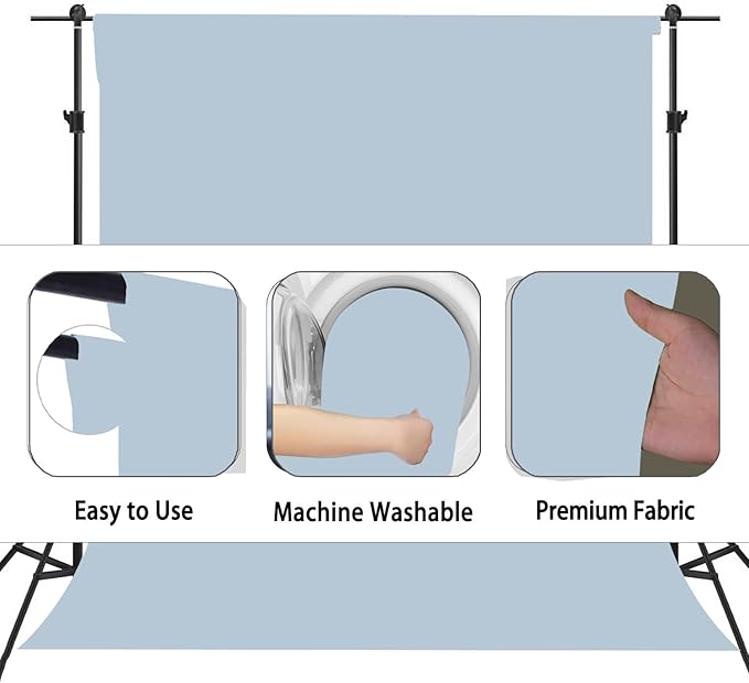 Dusty Blue Photography Backdrop for Photoshoot, Photo Backdrop Curtain, Perfect Blue Aura Backdrops for Party Portrait Photoshoots Video Studio 8FTx10FT