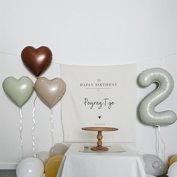 Cream White Heart Balloons,12Pcs 18 Inch Beige Helium Foil Love Heart Shaped Balloons for Boho Wedding Engagement Party Gender Reveal Anniversary Birthday Baby Shower Valentines Day Decorations