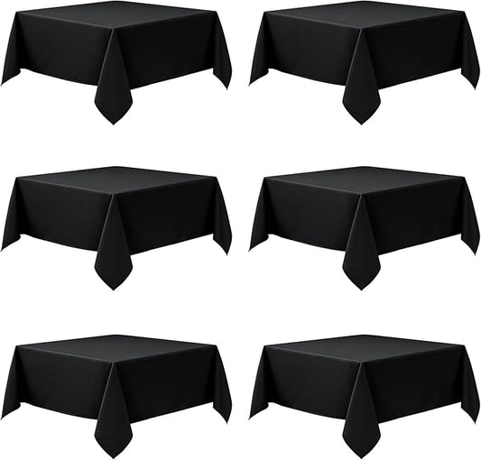 6-Pack Black Tablecloths for Square Tables, 70 x 70 Inches, Stain-Resistant Polyester Fabric for 3 Foot Tables - Washable Table Covers for Weddings, Banquets, Birthday Parties, Events