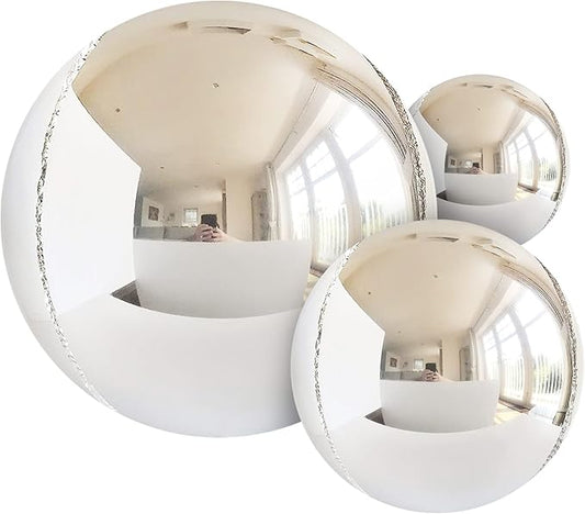 14pcs Silver Foil Balloons Mylar Metallic 22in 15in 10in Different Sizes Large Chrome 360 Degree 4d Round Helium Silver Balloons Party Decorations
