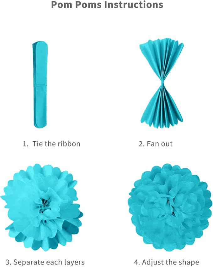 Teal & Gold Birthday Decorations - Turquoise Blue White Gold Balloons, Happy Birthday Banner, Foil Balloons, Aqua Pom Poms for Women & Girls Parties