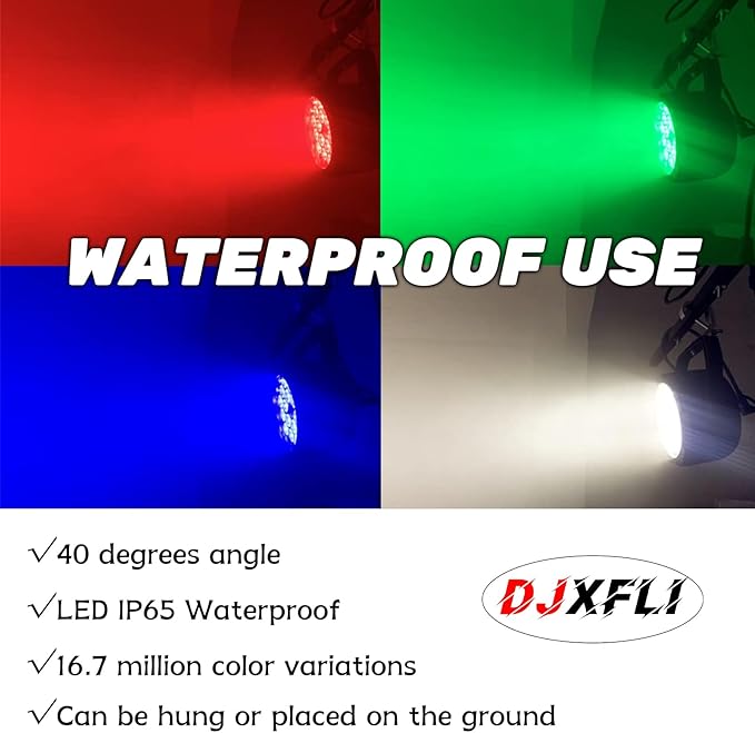 LED Par Lights 18x12W Outdoor Waterproof Stage Light RGBW 4-in-1 DMX Control for Events DJ Disco Festival Wedding Party Outdoor Stage Lighting 2 Pack