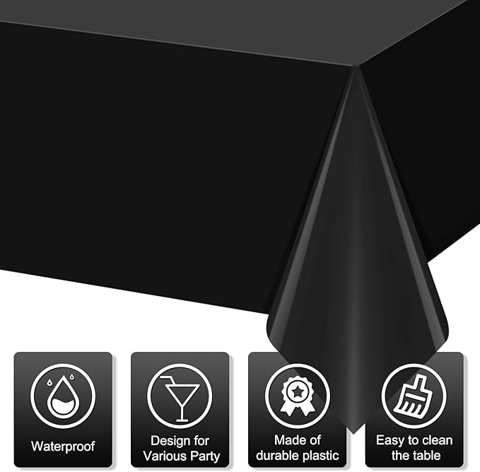 12 Pcs Black and Gold Plastic Tablecloths Bulk,54 x 108 Inch Disposable Rectangle Party Table Cloth Waterproof Table Cover for Birthday Wedding Anniversary Graduation Party Decorations Supplies