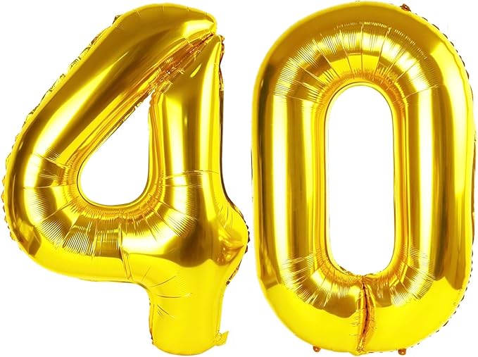Gold Number 40 Balloon 40 Inch, 40th Birthday Party Decorations for Children, Giant 40 Foil Balloon for Party Supplies