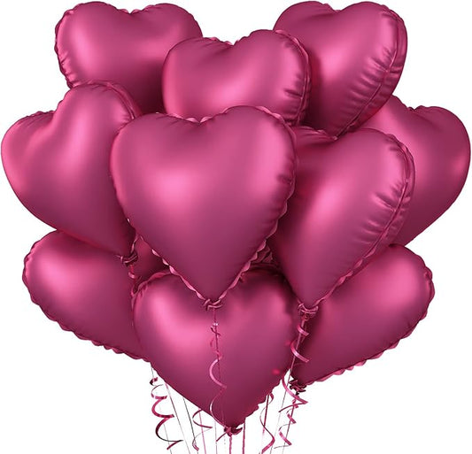 Biapian Foil Heart Balloons, 10PCS Pink Heart Shape Balloons Valentines Balloons 18inch Rose Red Foil Balloons for Helium Birthday Decorations for Girls Women for Valentines Day, Wedding, Anniversary