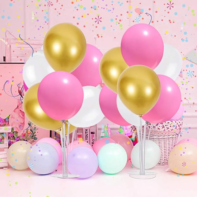 TONIFUL 4 Centerpieces Table Decoration Pink White Gold Balloon Centerpieces, Balloon Stand Kit for Girl Sweet 16th Birthday Decorations,Bridal Shower,Baby Shower