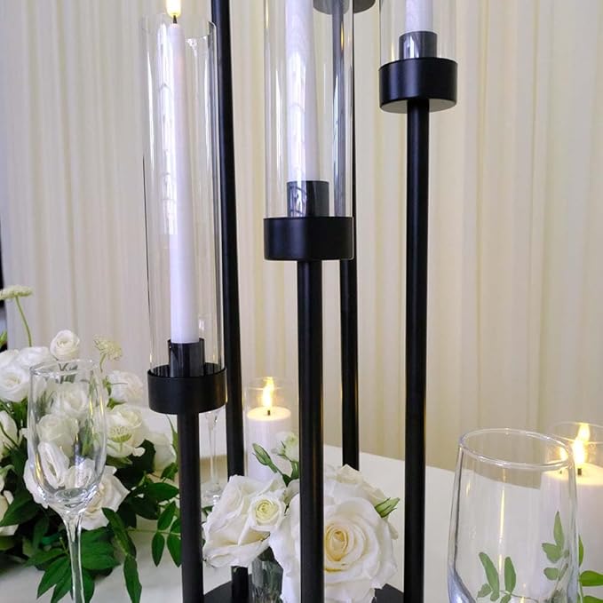 35inch 4pcs Black Candelabra Centerpieces for Tables 5 Arms Wedding centerpieces for Decorations