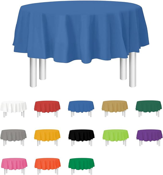 Party Dimensions Blue Disposable Plastic Tablecloth for Round Tables (12 Pack) 84 inches Table Cloths for Parties, Events & Weddings, Indoors & Outdoors, Plastic Table Cover