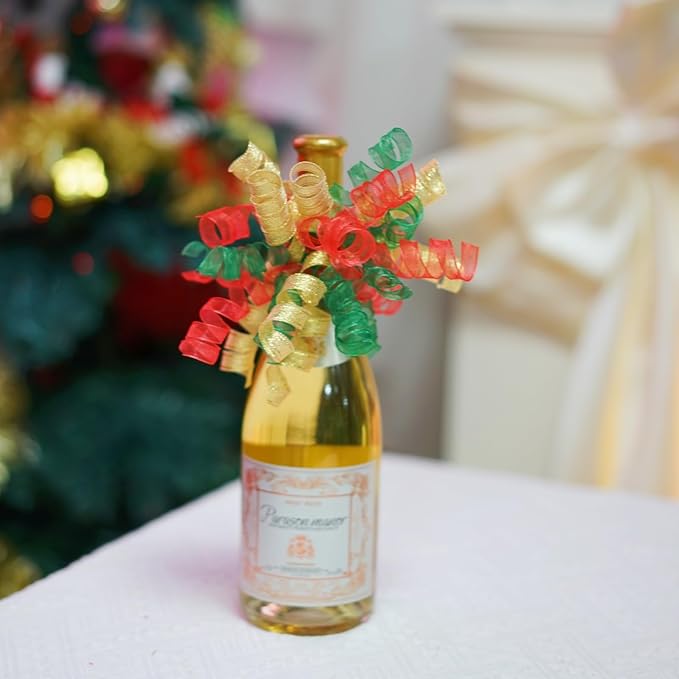 12PCS Gold Curly Ribbon Bows Gift Wrapping self-Adhesive Thanksgiving, Christmas, New Year, Birthday, Presents, Treat Bags, Crafts, Wine Bottles Baskets Shower Favors, Wedding Decor (red green silver)