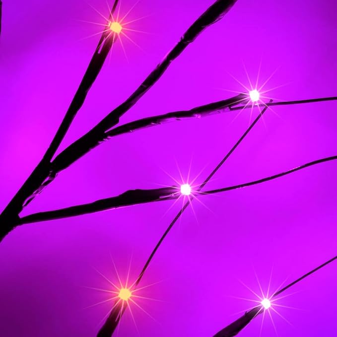 Set of 3 Lighted Black Halloween Tree 4FT 5FT and 6FT, Higher Size, Timer Function Orange & Purple Spooky Tree with 96 LED Lights for Indoor & Outdoor Halloween Decorations Yard Garden Home Party