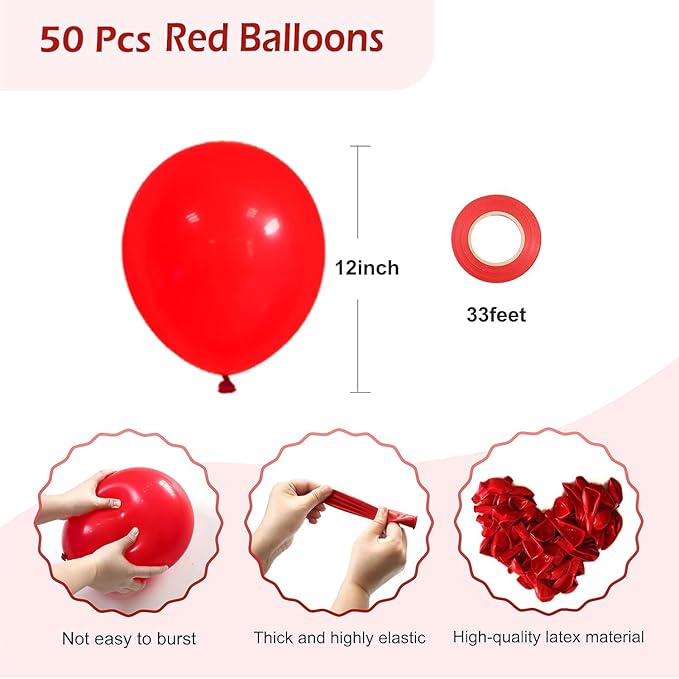 Red Balloons 50 pcs 12 Inch Matte Red Latex Balloons for Wedding Bridal Engagement Baby Shower Gender Reveal Easter Anniversary Birthday Christmas Party Decorations