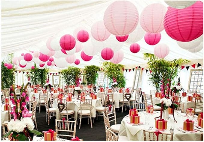 24pcs Hanging Round Paper Lanterns for Wedding Birthday Party Baby Showers Decoration Pink/White