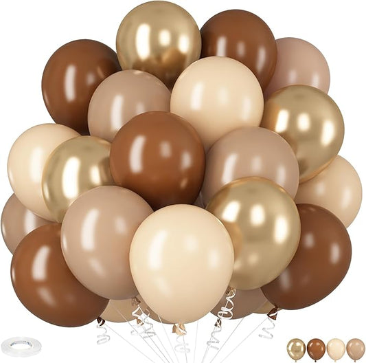 Brown Gold Balloons, 12 inch Double Stuffed Brown Gold and Cream Beige Balloons for Neutral Baby Shower Boho Wedding Birthday Party Decorations