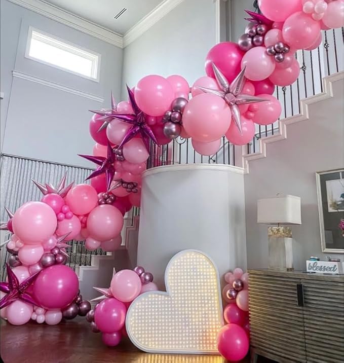 Pink Mixed Balloons Set, 12 Inch Hot Pink Pastel Light Baby Pink Metallic Pink Latex Balloons Party Balloons for Women Girls Birthday Baby Shower Princess Anniversary Party Decorations