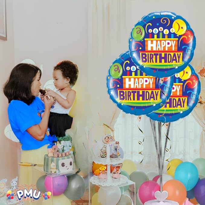 PMU Happy Birthday Cake and Balloons 18 Inch Mylar-Foil Balloon Pkg/25