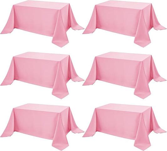6-Pack Pink Tablecloths for Rectangle Tables, 90 x 132 Inches, Stain-Resistant Polyester Fabric for 8 Foot Tables - Washable Table Covers for Weddings, Banquets, Birthday Parties, Events
