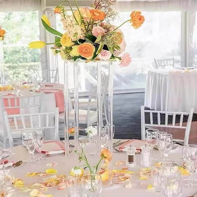 10 Pcs Wedding Centerpieces Acrylic Vases Clear Column Flower Vase Flowers Stand 7.87'' x 7.87'' x 23.6'' Rectangular Flower Display Table Flower Stands for Wedding Party Events Reception Table Decor