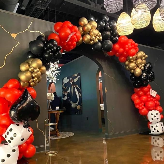 Red Black and Gold Balloons, 60Pcs 12 Inch Red and Black Gold Party Balloons Casino Theme Party Decoration for Graduation New Year Casino Movies Night Festival Birthday Party Decorations