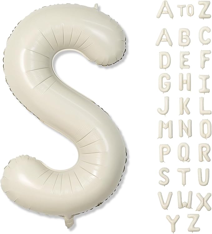 Giant Alphabet S Foil Balloons, Nude Cream White Custom Mylar Letters Balloon Birthday Decor, 40 Inch Helium Self Inflating Beige S Name Balloons Letter for Girls Baby Shower Party Decoration Supplies