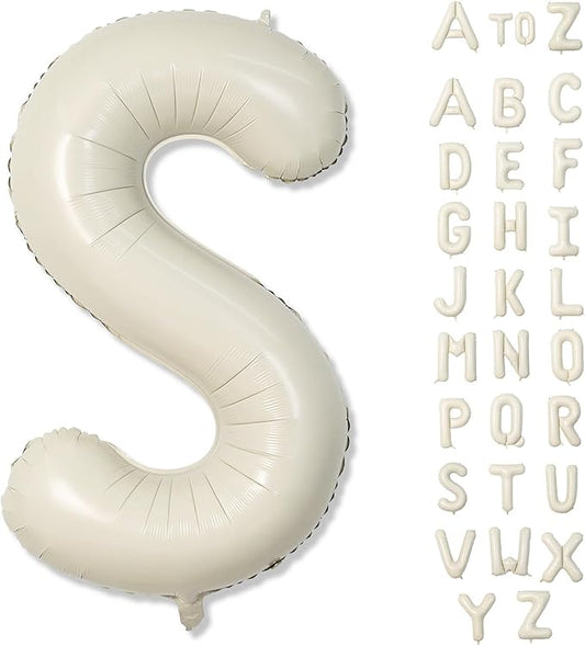 Giant Alphabet S Foil Balloons, Nude Cream White Custom Mylar Letters Balloon Birthday Decor, 40 Inch Helium Self Inflating Beige S Name Balloons Letter for Girls Baby Shower Party Decoration Supplies