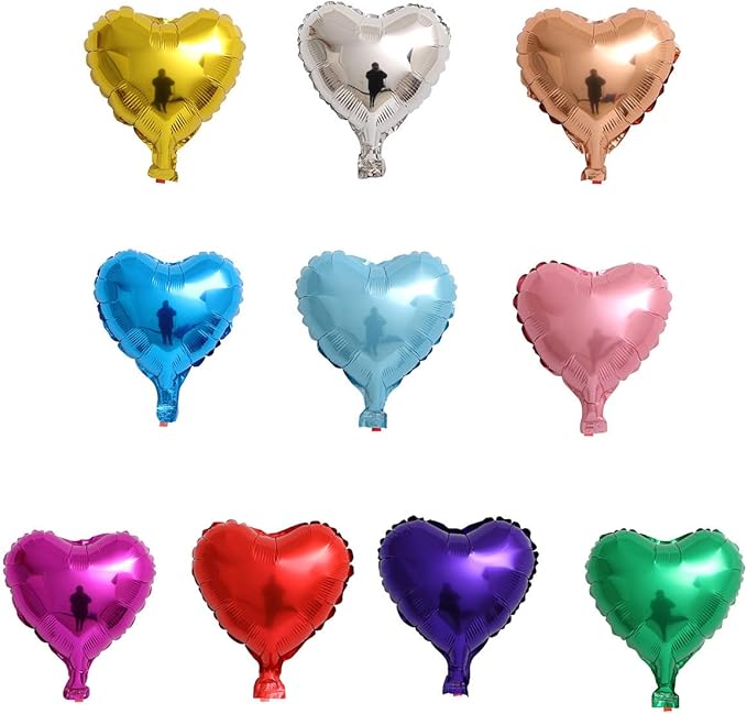20 Assorted Color Heart Shaped Balloons 5 Inches 10 Kinds of Rainbow Party Foil Balloons, Foil Balloons for Party Decoration, Birthday Party Supplies or Wedding Ceremony