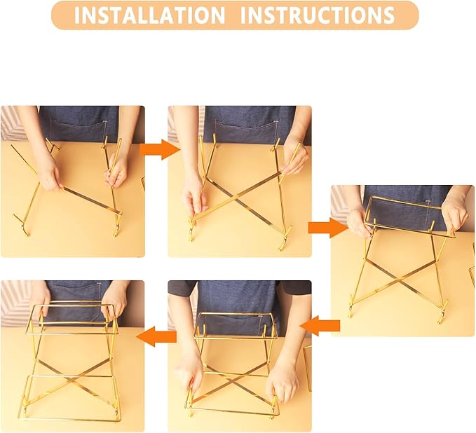 Three-Tier Ceramic Plate Rack - A Foldable Gold-Rimmed Plate Rack with Three 10.6-inch Gold-Rimmed Plates for displaying Food, Fruit, Desserts, and Serving Guests.