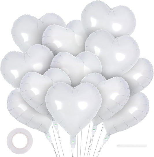12 Pcs White Heart Balloons,18 Inch Heart Foil Balloons Love Balloon Valentine Balloon for Birthday Party Wedding Engagement Party Baby Shower Valentine Day Decorations (white)