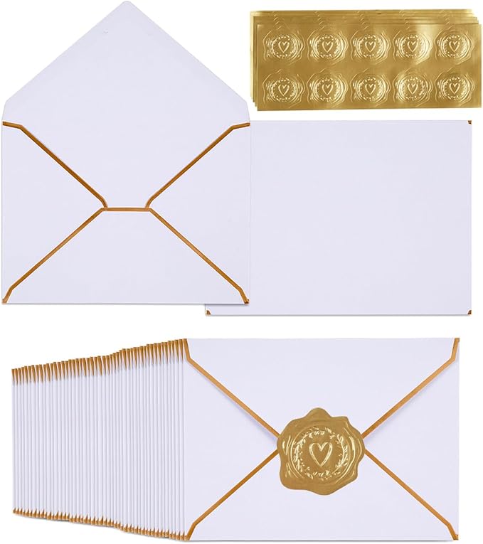 100 Pack A6 Envelopes 4x6 Card Envelopes V Flap with Gold Border for Office, Wedding Gift Cards, Invitations, Graduation, Baby Shower, Parties (White, 4.75 x 6.5 Inches)
