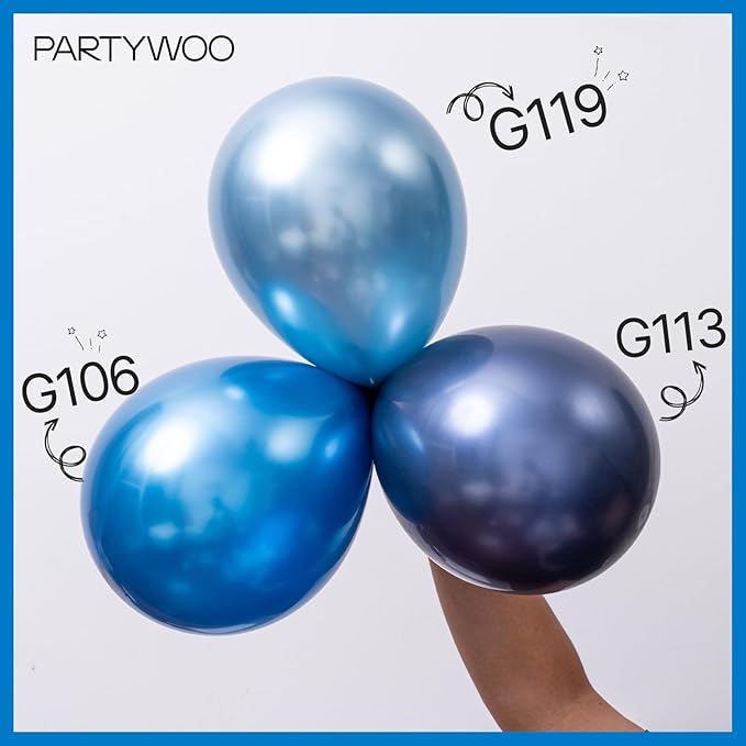 PartyWoo Metallic Blue Balloons 100pcs Different Sizes of 18 12 10 5 Inch Chrome Blue Latex Balloons for Graduation Wedding Baby Shower Wedding Bachelorette Birthday Party Decorations Blue-G106