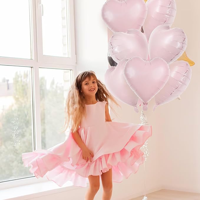 TONIFUL 15Pcs 18 Inch Baby Pink Heart Balloons Pastel Pink Heart Shape Foil Mylar Balloons Decoration for Birthday Valentine's Day Wedding Bridal Shower Anniversary Engagement Party Supplies